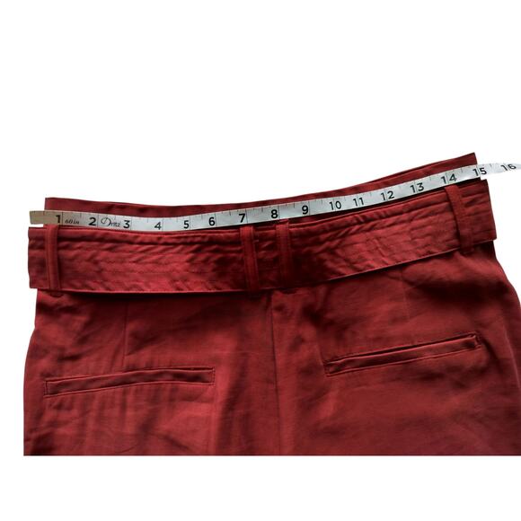 H&M Women's Burgundy Belted Pleated Straight Leg Trouser Pants Size 8 - Picture 8 of 9